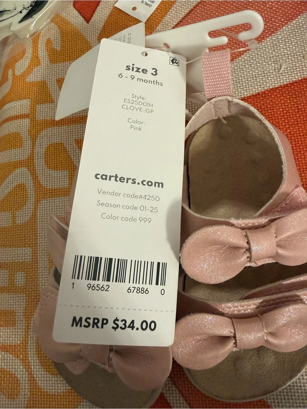 Carter's Shimmery Light Pink Bow Strap Sandals